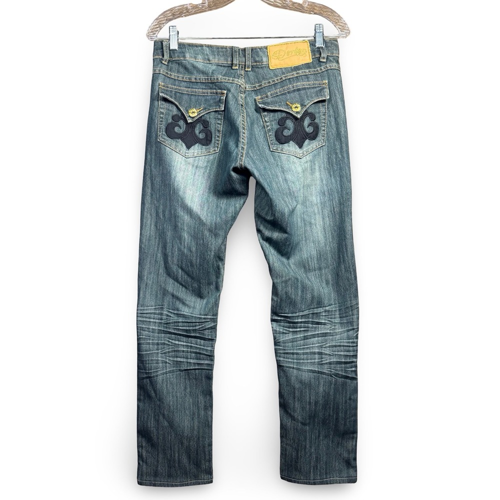 Y2K Bling Denim Jeans Size 5 6 Dereon Beyonce VTG Distressed Straight Skinny 90s